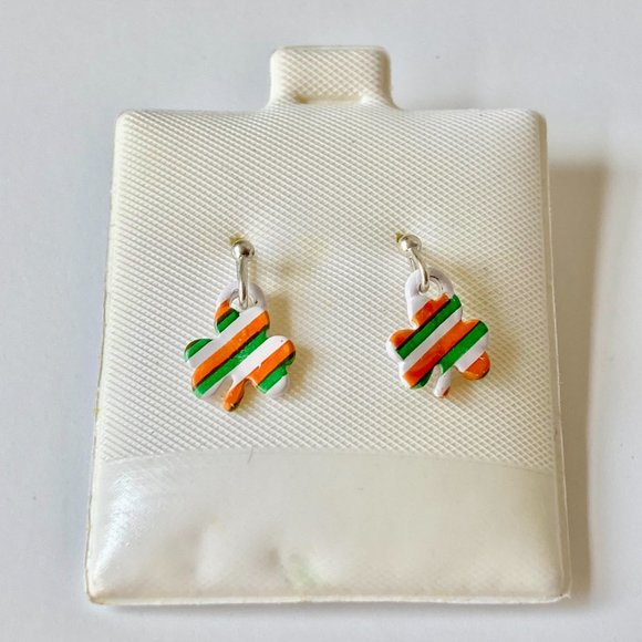Irish Flag Shamrock Earrings Enamel Green Orange St Patricks Day Celtic Clover - Picture 3 of 7